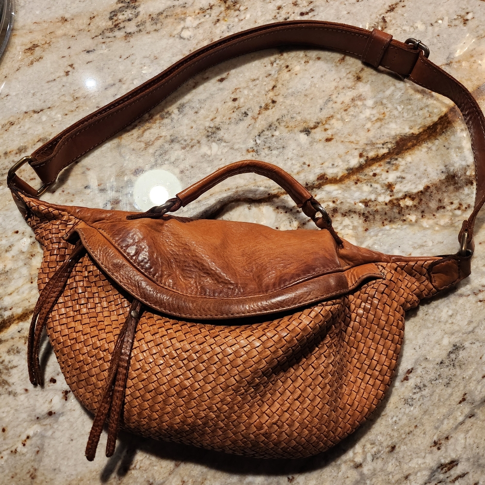 Brown Woven Leather Shoulder Bag